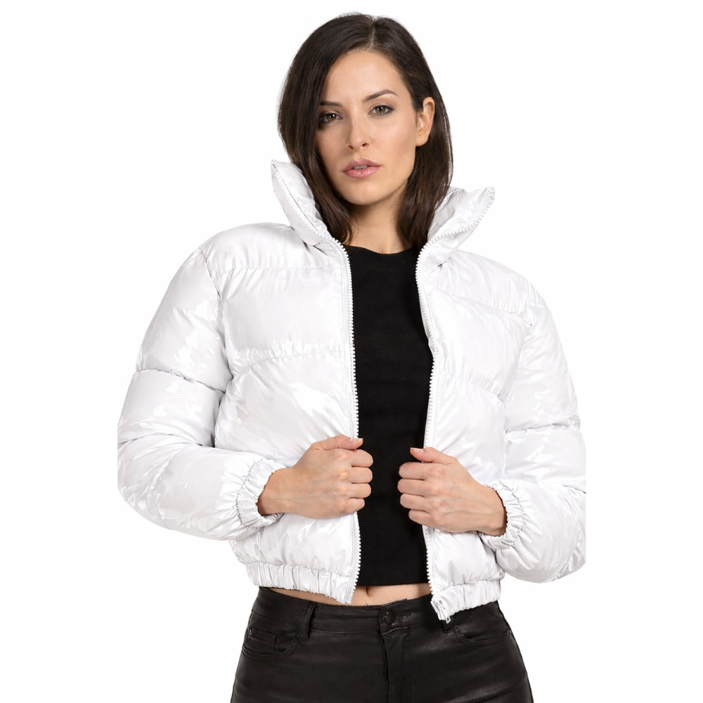 Women’s Shiny Cropped Puffer Jacket – Uaneo – White – Size M – NWT